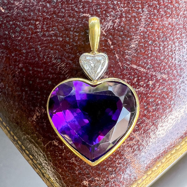 Vintage Diamond & Amethyst Heart Pendant sold by Doyle and Doyle an antique and vintage jewelry boutique