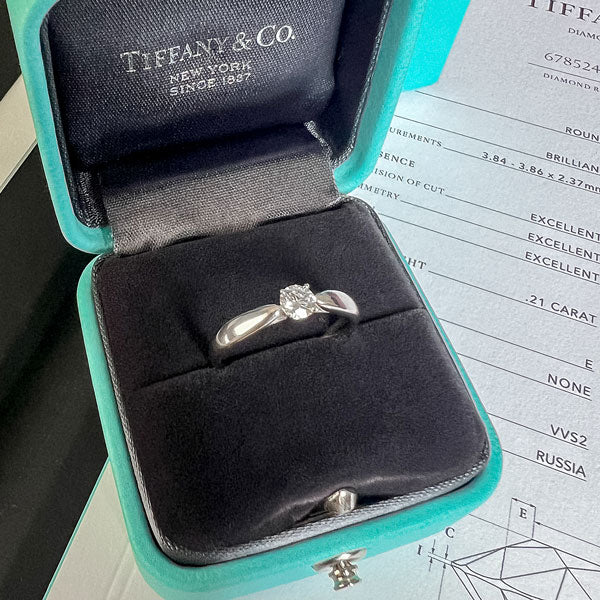 Vintage Tiffany & Co. Engagement Ring, RBC 0.21ct. sold by Doyle and Doyle an antique and vintage jewelry boutique