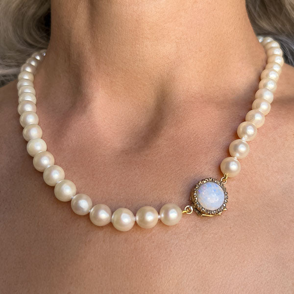 Antique Pearl Necklace with Opal & Diamond Clasp, from Doyle & Doyle antique and vintage jewelry boutique