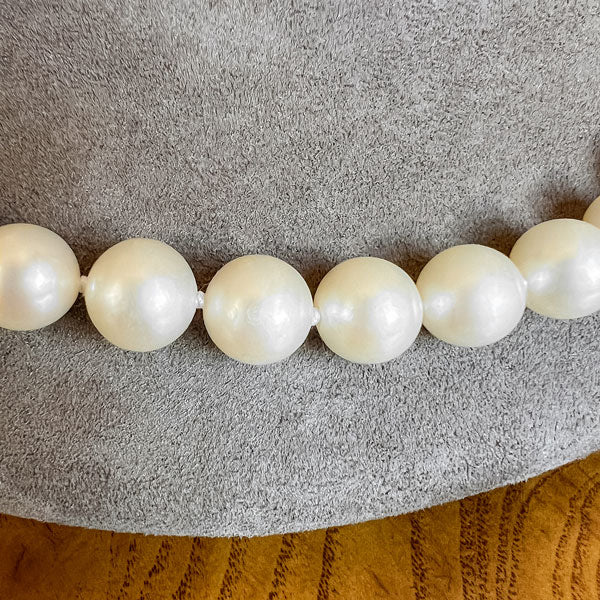 Antique Pearl Single Strand Necklace, Opal & Diamond Clasp sold by Doyle and Doyle an antique and vintage jewelry boutique