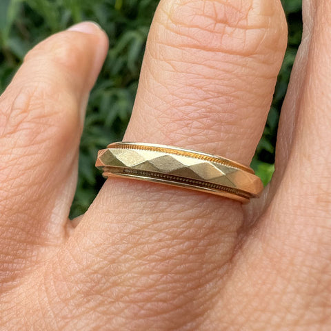 Vintage Faceted Wedding Band sold by Doyle and Doyle an antique and vintage jewelry boutique