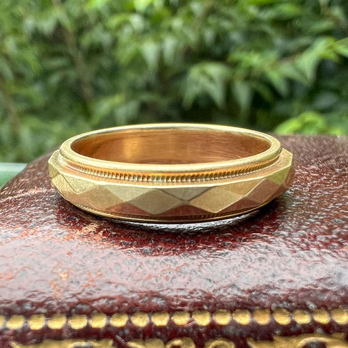Vintage Faceted Wedding Band sold by Doyle and Doyle an antique and vintage jewelry boutique