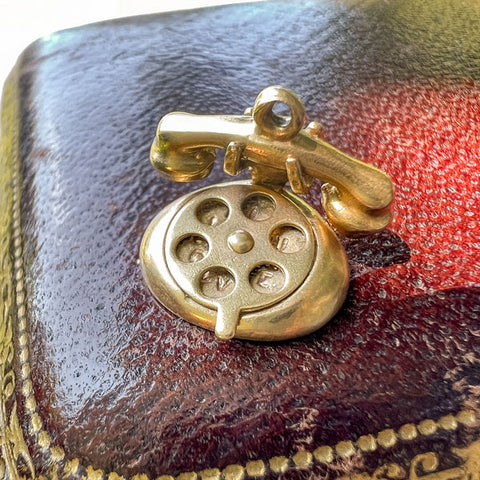 Antique Telephone Charm Pendant sold by Doyle and Doyle an antique and vintage jewelry boutique