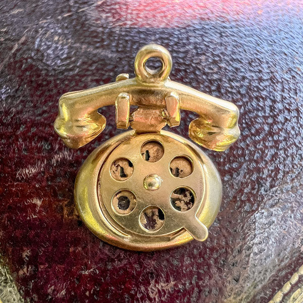 Antique Telephone Charm Pendant sold by Doyle and Doyle an antique and vintage jewelry boutique