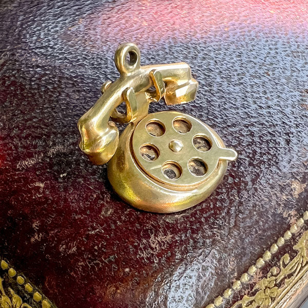 Antique Telephone Charm Pendant sold by Doyle and Doyle an antique and vintage jewelry boutique