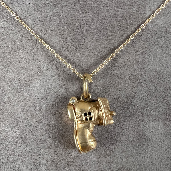 Vintage "Old Lady in the Shoe" Charm Pendant, from Doyle & Doyle antique and vintage jewelry boutique