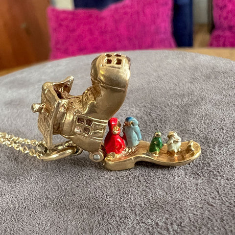 Vintage "Old Lady in the Shoe" Charm Pendant, from Doyle & Doyle antique and vintage jewelry boutique