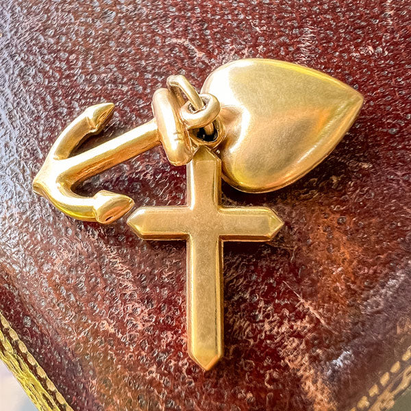 Vintage Gold Hope, Faith & Charity Charm Pendant, from Doyle & Doyle antique and vintage jewelry boutique