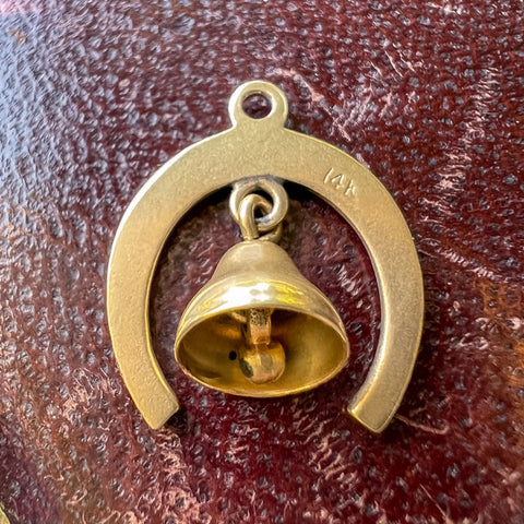 Vintage Horseshoe & Bell Charm Pendant sold by Doyle and Doyle an antique and vintage jewelry boutique