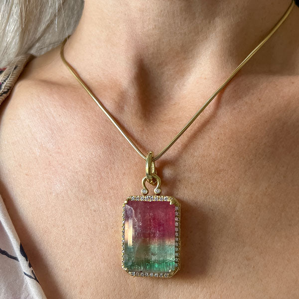 Vintage Bi-Color Tourmaline & Diamond Pendant, from Doyle & Doyle antique and vintage jewelry boutique