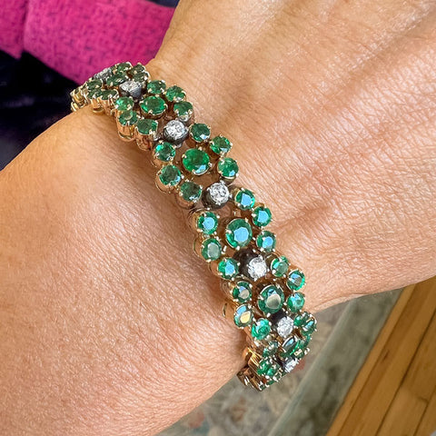 Vintage Emerald & Diamond Bracelet sold by Doyle and Doyle an antique and vintage jewelry boutique