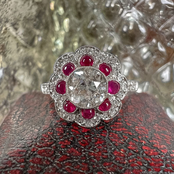 Vintage Diamond & Ruby Engagement Ring, Old Euro 0.83ct.sold by Doyle and Doyle an antique and vintage jewelry boutique