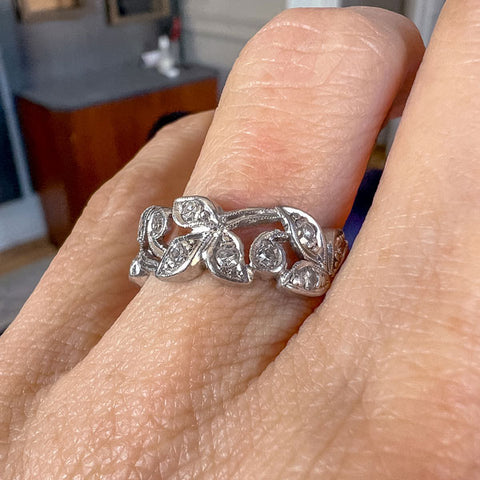 Vintage Patterned Diamond Eternity Band Ring, Size 7 1/4