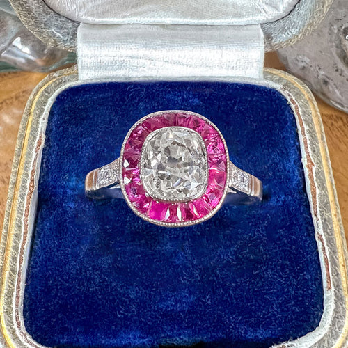 Vintage Diamond & Ruby Frame Ring, Old Mine 0.75 sold by Doyle and Doyle an antique and vintage jewelry boutique