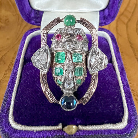 Antique Emerald, Sapphire & Diamond Scarab Ring