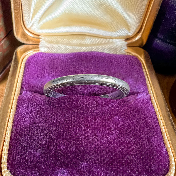 Vintage Patterned Platinum Band sold by Doyle and Doyle an antique and vintage jewelry boutique