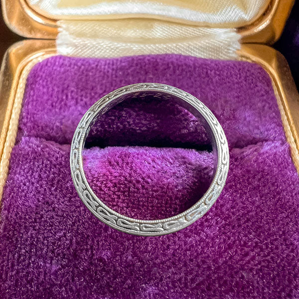 Vintage Patterned Platinum Band sold by Doyle and Doyle an antique and vintage jewelry boutique