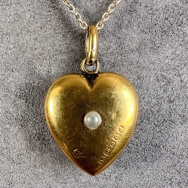 Victorian Emerald & Pearl Gold Heart Pendant, from Doyle & Doyle antique and vintage jewelry boutique