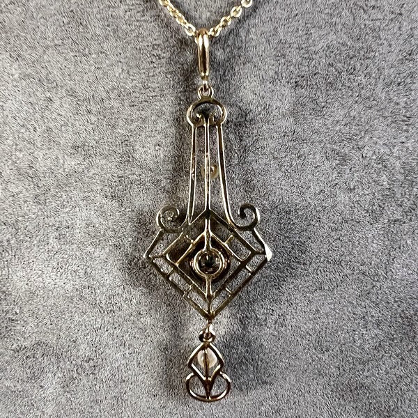 Antique Edwardian Diamond & Pearl Gold Lavaliere Pendant, sold by Doyle and Doyle an antique and vintage jewelry boutique