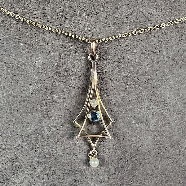 Edwardian Sapphire & Pearl Lavaliere Pendant, from Doyle & Doyle antique and vintage jewelry boutique