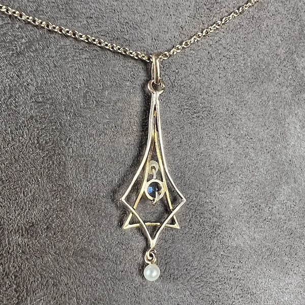 Edwardian Sapphire & Pearl Lavaliere Pendant, from Doyle & Doyle antique and vintage jewelry boutique