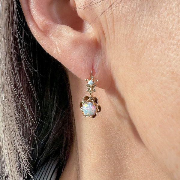 Vintage Opal Drop Earrings sold by Doyle and Doyle an antique and vintage jewelry boutique