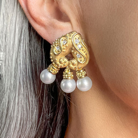 Estate Diamond & Pearl Earrings sold by Doyle and Doyle an antique and vintage jewelry boutique