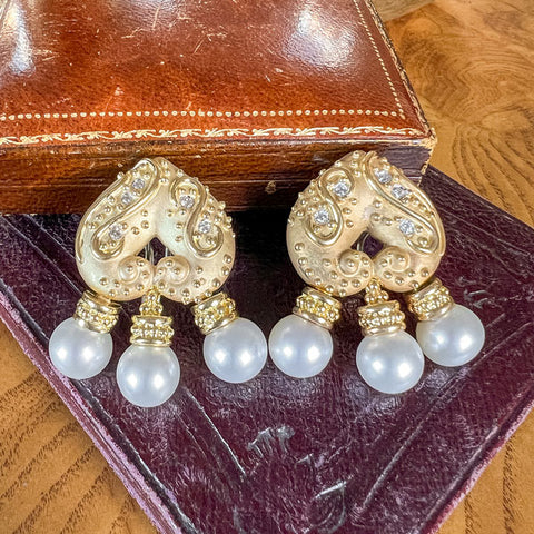 Estate Diamond & Pearl Earrings sold by Doyle and Doyle an antique and vintage jewelry boutique