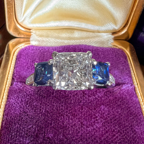 Vintage Diamond & Sapphire Engagement Ring, Cushion 1.94ct sold by Doyle and Doyle an antique and vintage jewelry boutique