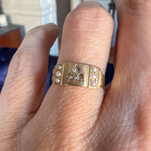 Victorian Rose Cut Diamond & Pearl Ring sold by Doyle and Doyle an antique and vintage jewelry boutique