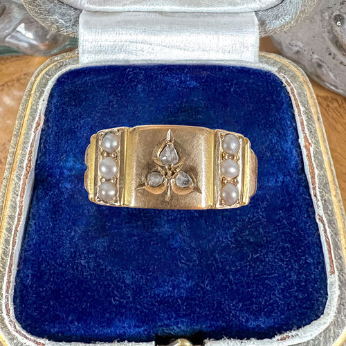 Victorian Rose Cut Diamond & Pearl Ring sold by Doyle and Doyle an antique and vintage jewelry boutique