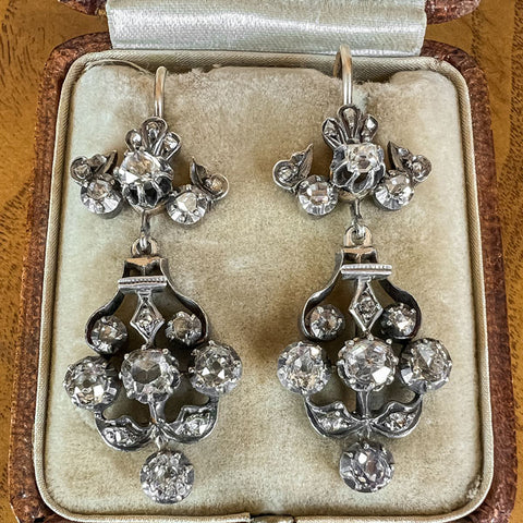 Early Victorian Diamond Drop Earrings sold by Doyle and Doyle an antique and vintage jewelry boutique