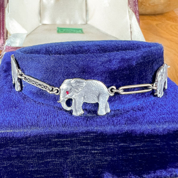 Vintage Enamel Elephant Bracelet sold by Doyle and Doyle an antique and vintage jewelry boutique