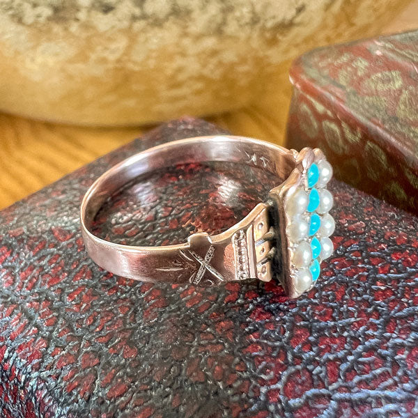 Victorian Turquoise & Pearl Ring sold by Doyle and Doyle an antique and vintage jewelry boutique