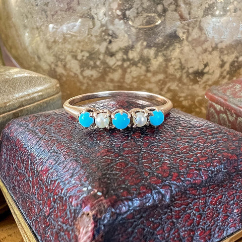 Victorian Turquoise & Pearl Band Ring sold by Doyle and Doyle an antique and vintage jewelry boutique