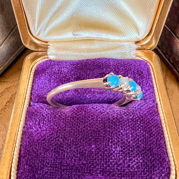 Victorian Turquoise & Pearl Band Ring sold by Doyle and Doyle an antique and vintage jewelry boutique