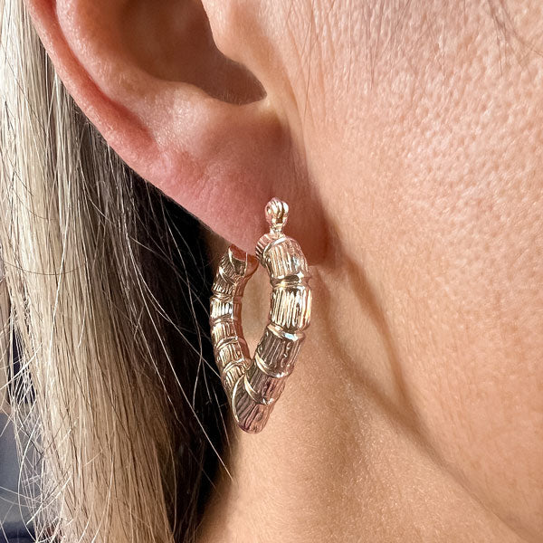 Vintage Patterned Hoop Earrings sold by Doyle and Doyle an antique and vintage jewelry boutique
