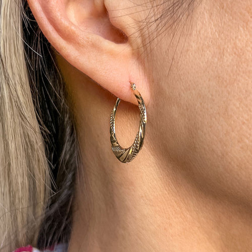 Vintage Patterned Hoop Earrings sold by Doyle and Doyle an antique and vintage jewelry boutique