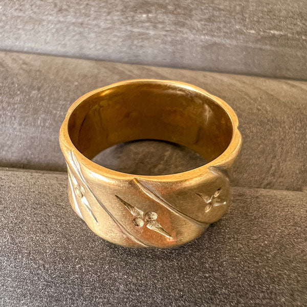 Vintage Wide Patterned Wedding Band Ring sold by Doyle and Doyle an antique and vintage jewelry boutique