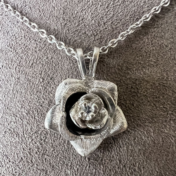 Vintage Diamond Rose Pendant sold by Doyle and Doyle an antique and vintage jewelry boutique