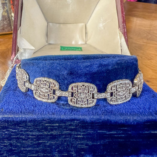 Vintage Filigree Link Bracelet sold by Doyle and Doyle an antique and vintage jewelry boutique