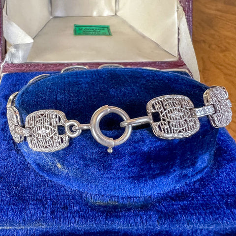 Vintage Filigree Link Bracelet sold by Doyle and Doyle an antique and vintage jewelry boutique
