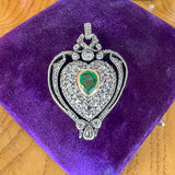 Antique French Emerald and Diamond Heart Locket sold by Doyle and Doyle an antique and vintage jewelry boutique