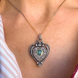 Antique French Emerald and Diamond Heart Locket Pendant, sold by Doyle & Doyle antique and vintage jewelry boutique