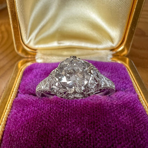 Art Deco Filigree Engagement Ring, RBC 0.75ct sold by Doyle and Doyle an antique and vintage jewelry boutique