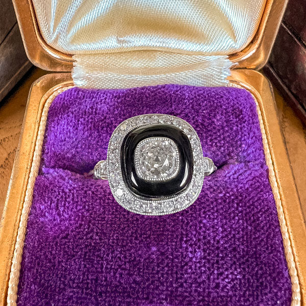 Vintage Diamond & Onyx Ring, Old Mine 0.55ct. sold by Doyle and Doyle an antique and vintage jewelry boutique