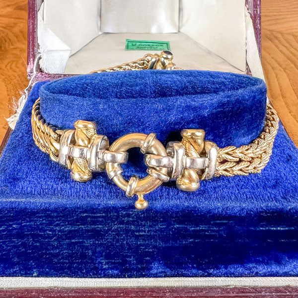 Vintage Gold Link & Sapphire Cabochon Bracelet, from Doyle & Doyle antique and vintage jewelry boutique