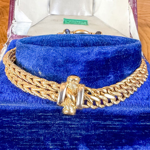 Vintage Gold Link & Sapphire  Bracelet sold by Doyle and Doyle an antique and vintage jewelry boutique