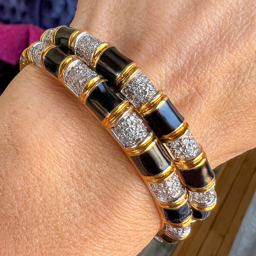 Vintage Enamel & Diamond Bracelet Pair sold by Doyle and Doyle an antique and vintage jewelry boutique