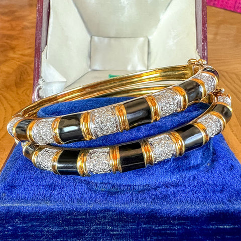 Vintage Enamel & Diamond Bracelet Pair sold by Doyle and Doyle an antique and vintage jewelry boutique